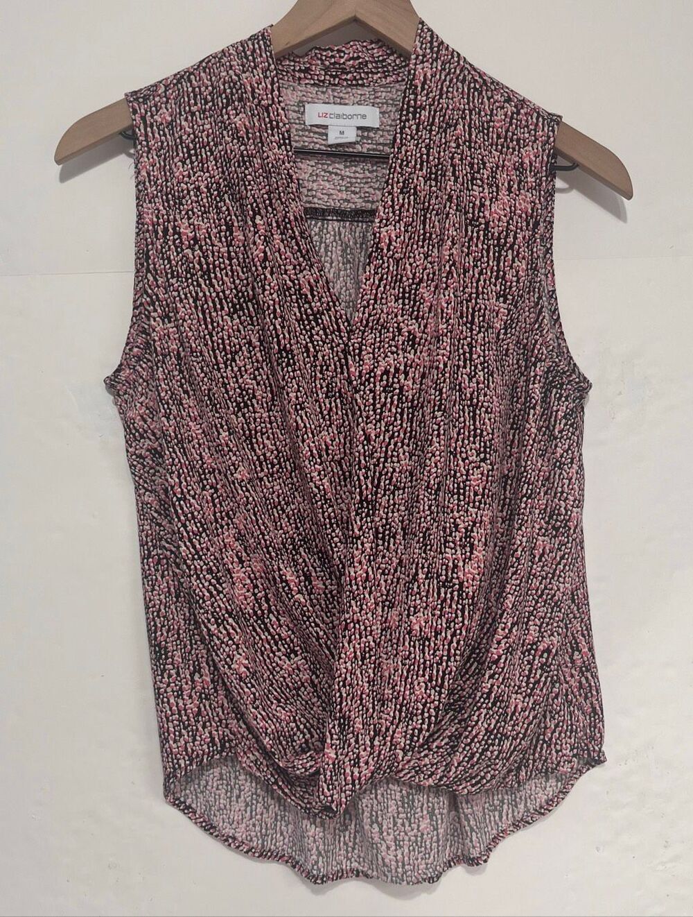 Liz Claiborne Pink With Black Dots Sleeveless Top Size M